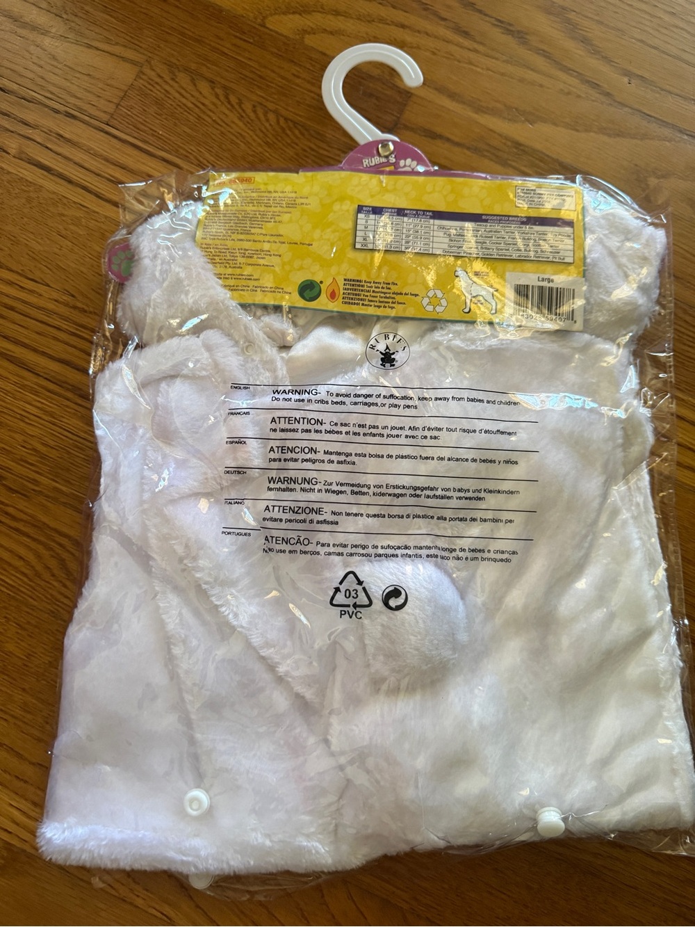 Rubies white pet shop bunny Dog costume New Large - Picture 2 of 6